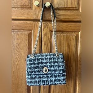 KATE SPADE ♠️ HOUNDSTOOTH BLACK/WHITE CONVERTIBLE CROSSBODY HANDBAG W GOLD-CHAIN